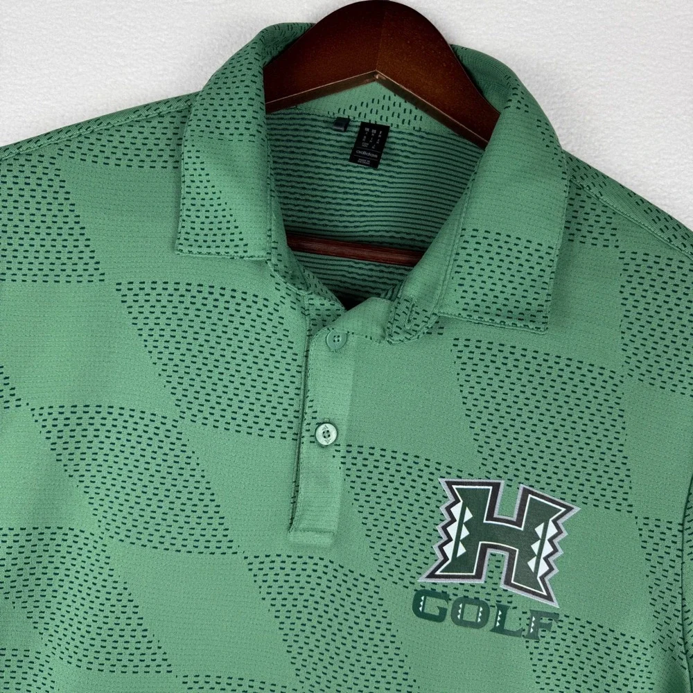 Hawaii Rainbow Warriors Adidas Golf Polo Shirt Mens M Green Jacquard Collegiate
